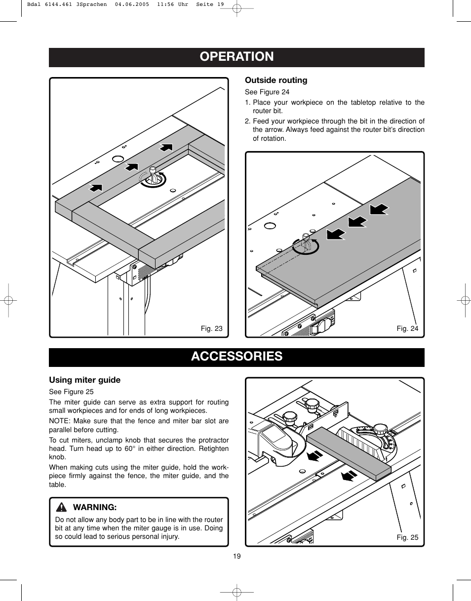 Operation, Accessories | Ryobi RT401W User Manual | Page 19 / 24