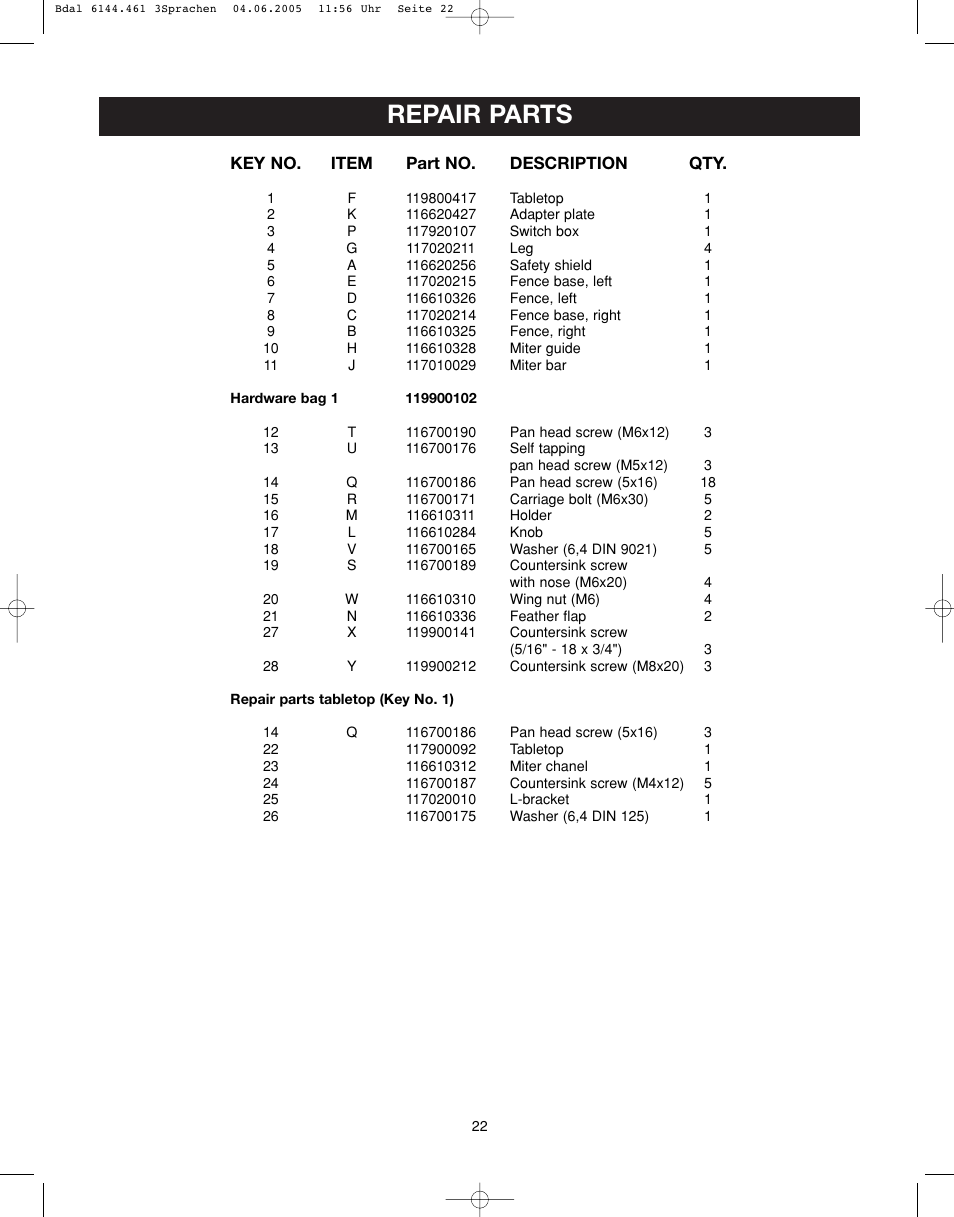 Repair parts | Ryobi RT401W User Manual | Page 22 / 24