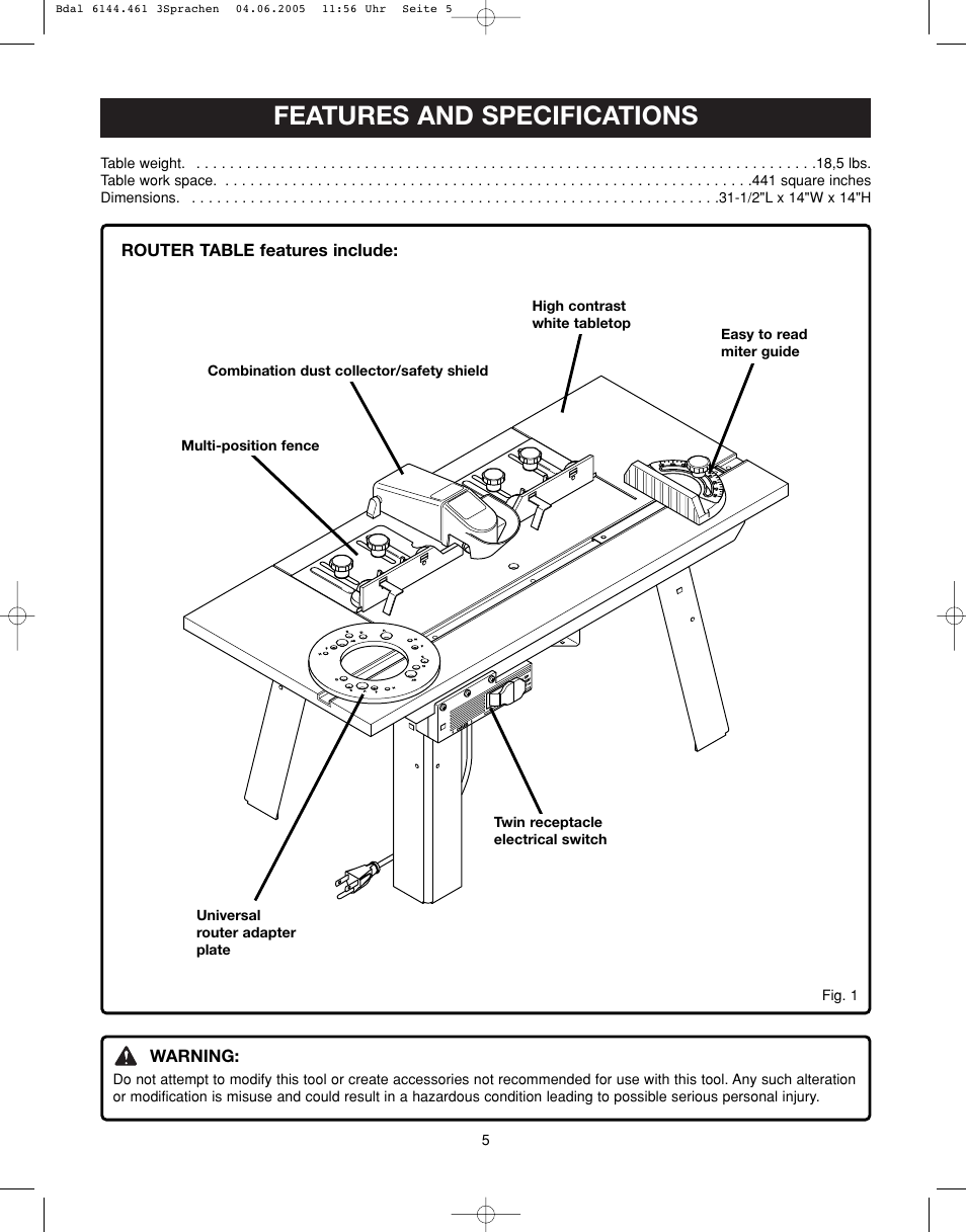 Features and specifications | Ryobi RT401W User Manual | Page 5 / 24