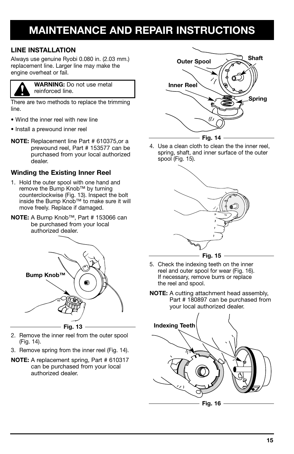 Maintenance and repair instructions | Ryobi 766r User Manual | Page 15 / 26