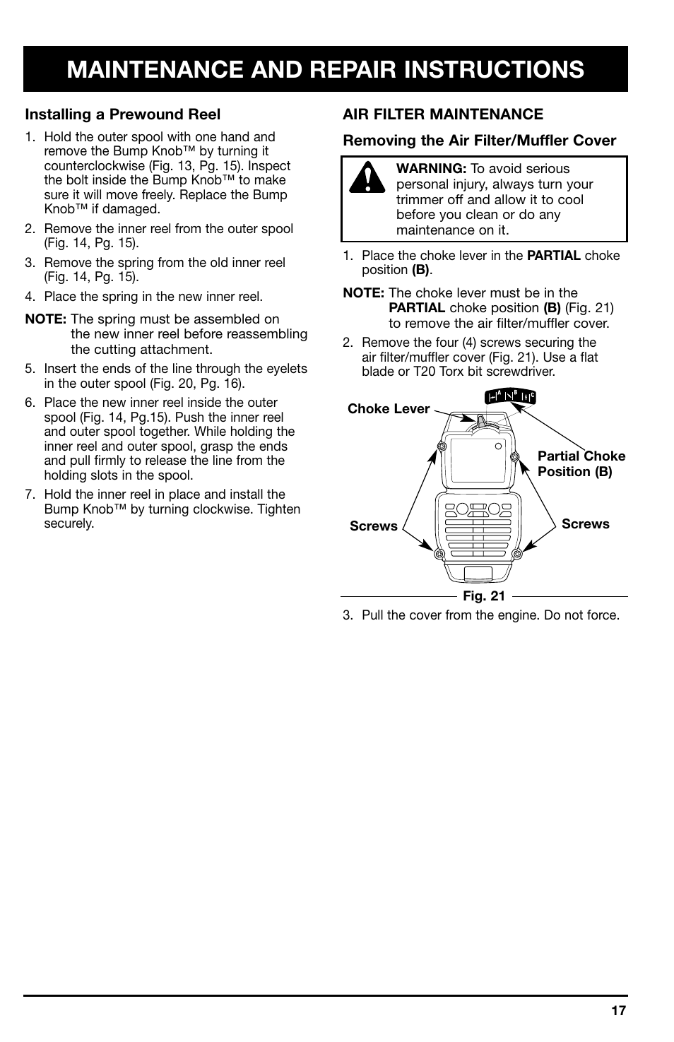 Maintenance and repair instructions | Ryobi 766r User Manual | Page 17 / 26