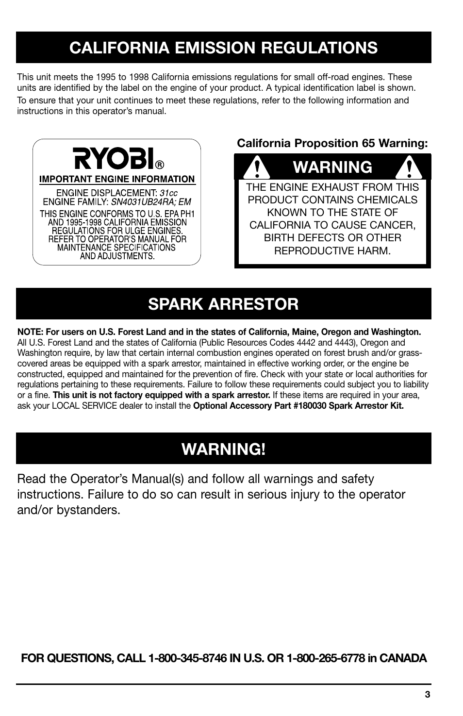 Warning | Ryobi 766r User Manual | Page 3 / 26