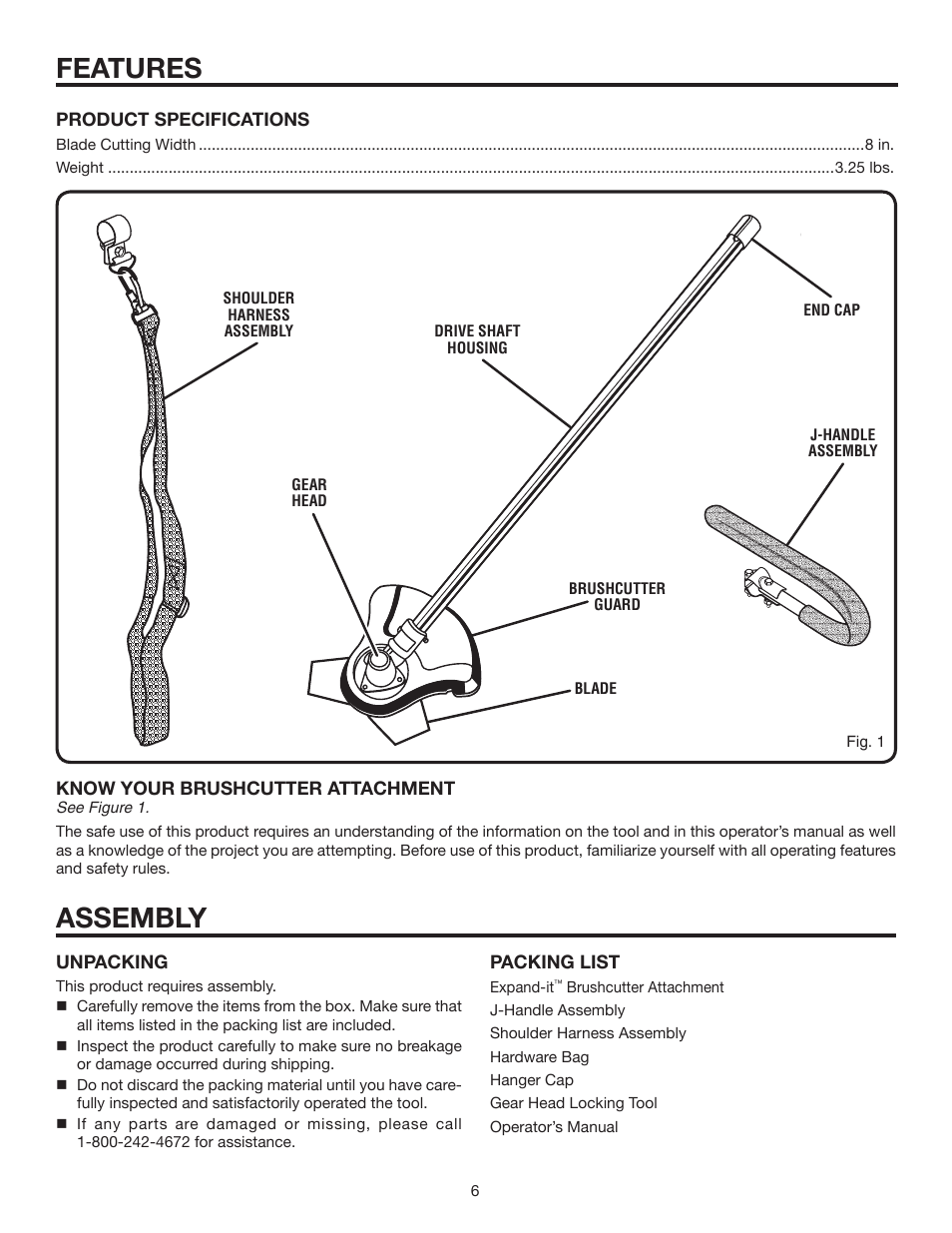 Features, Assembly | Ryobi Expand-it UT15702B User Manual | Page 6 / 14