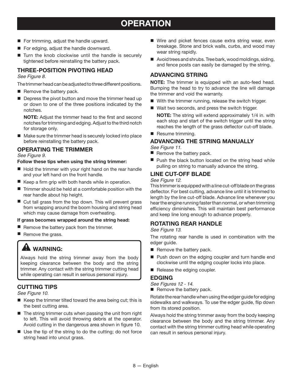 Operation | Ryobi P2005 User Manual | Page 10 / 34