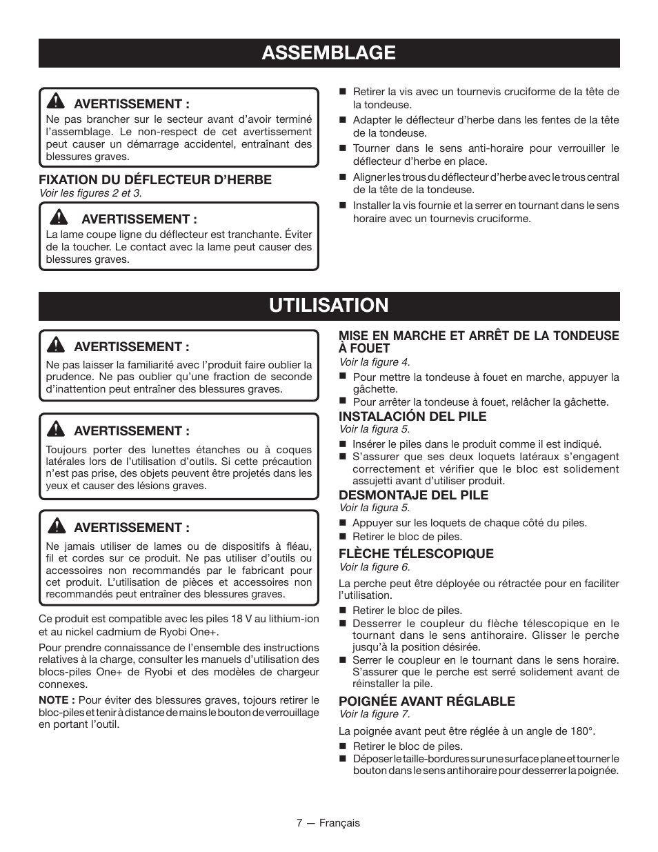 Assemblage, Utilisation | Ryobi P2005 User Manual | Page 19 / 34