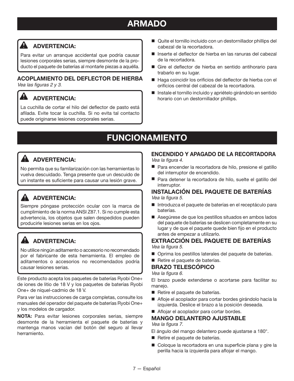 Armado, Funcionamiento | Ryobi P2005 User Manual | Page 29 / 34