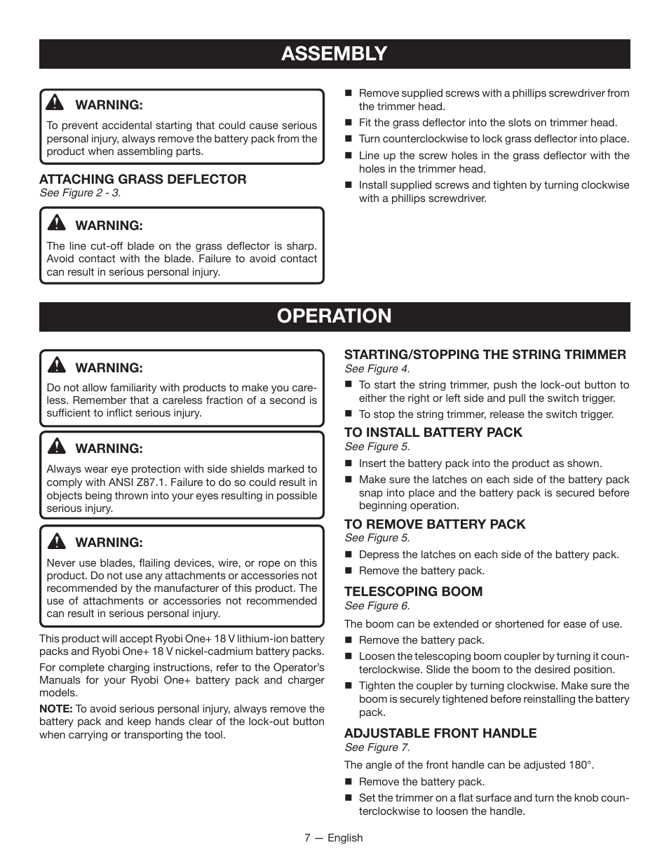 Assembly, Operation | Ryobi P2005 User Manual | Page 9 / 34