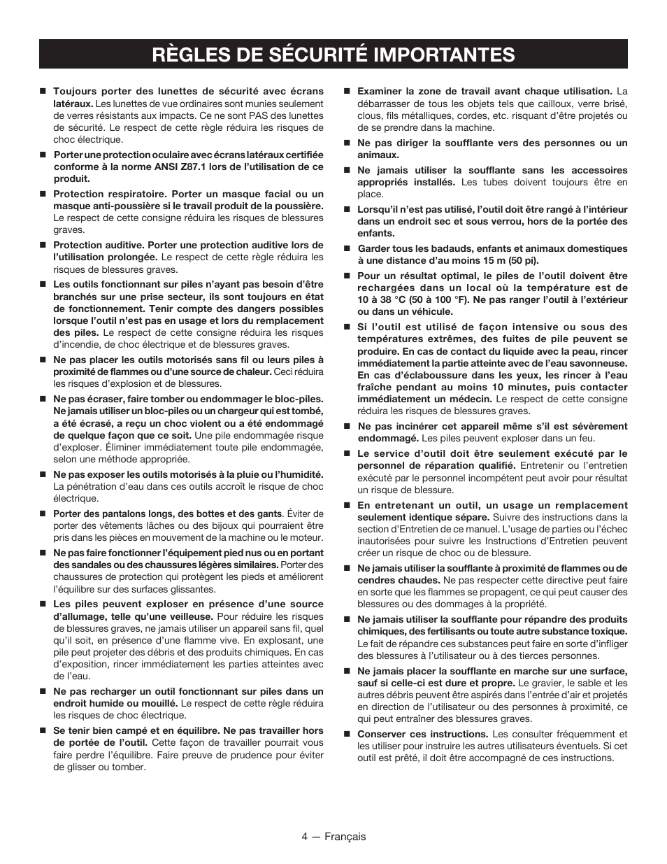 Règles de sécurité importantes | Ryobi P2105 User Manual | Page 13 / 26