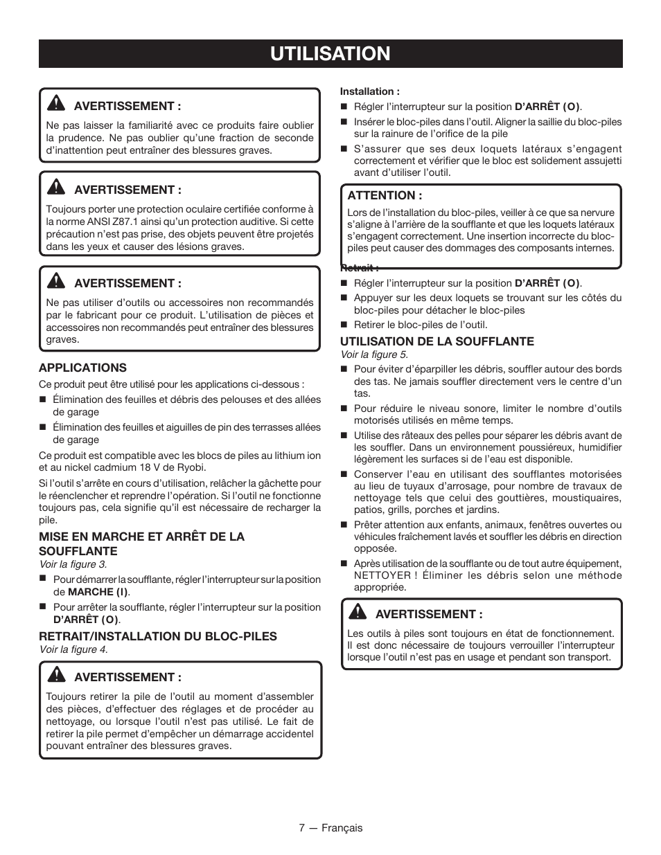 Utilisation | Ryobi P2105 User Manual | Page 16 / 26