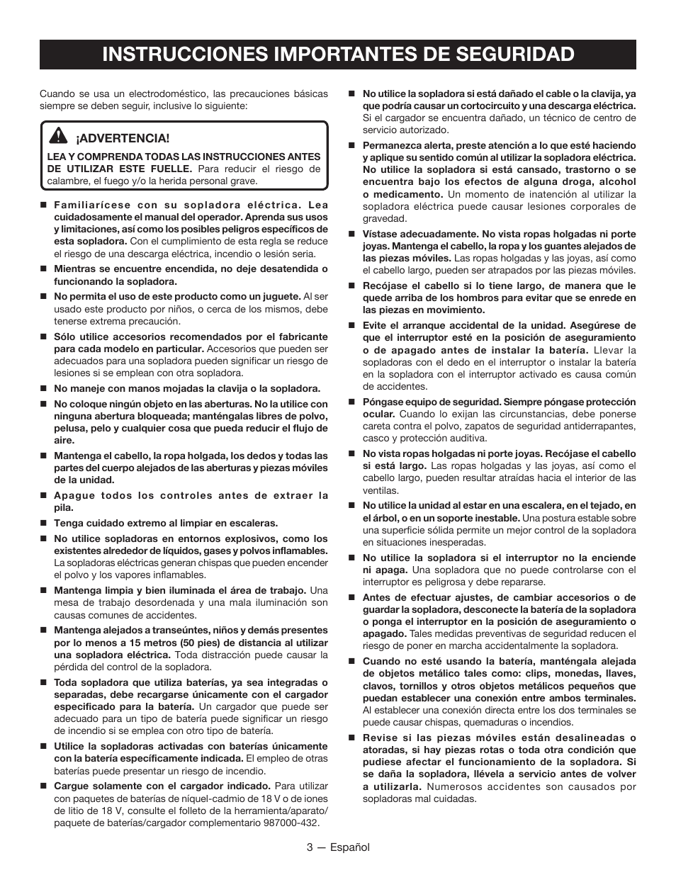 Instrucciones importantes de seguridad | Ryobi P2105 User Manual | Page 19 / 26