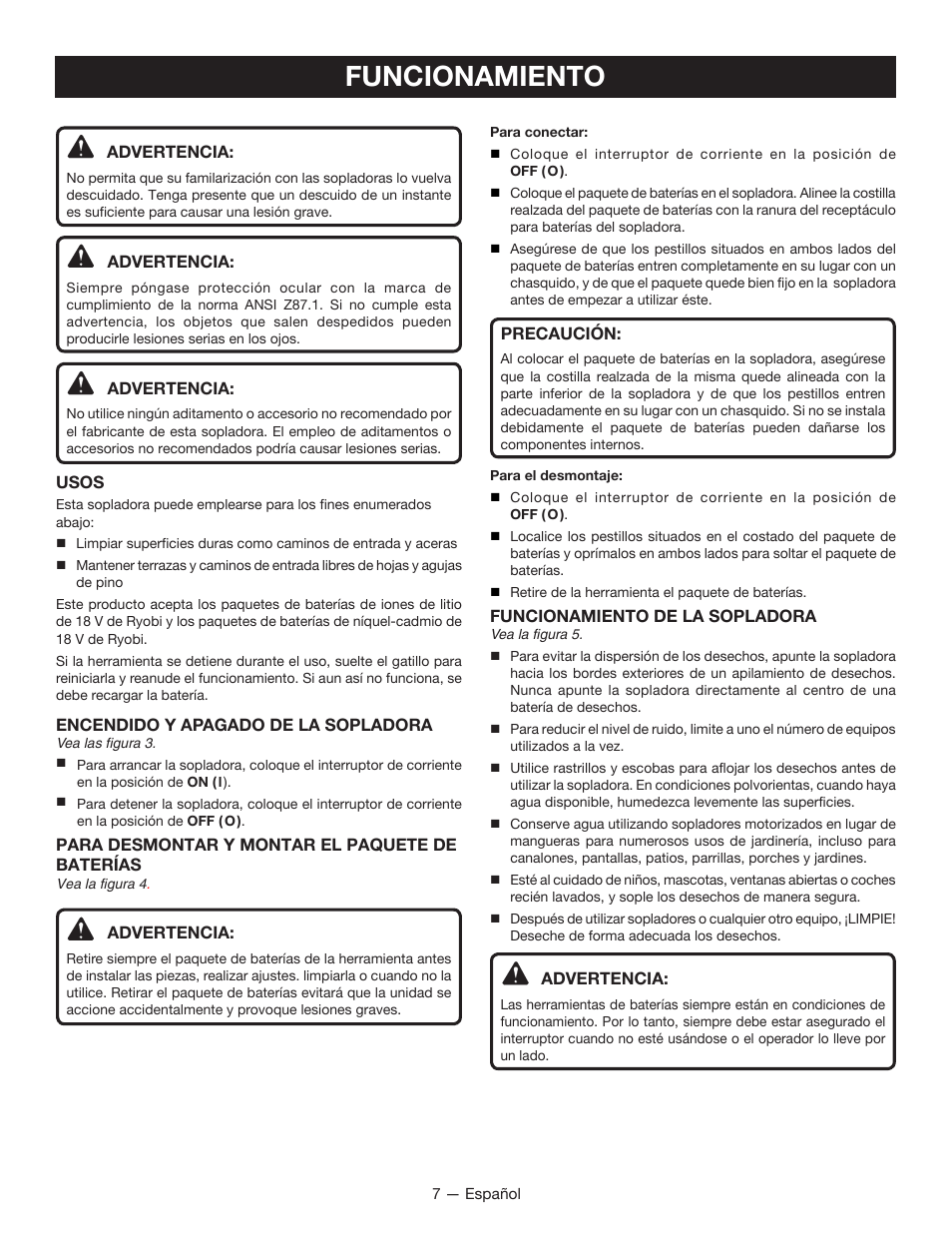 Funcionamiento | Ryobi P2105 User Manual | Page 23 / 26