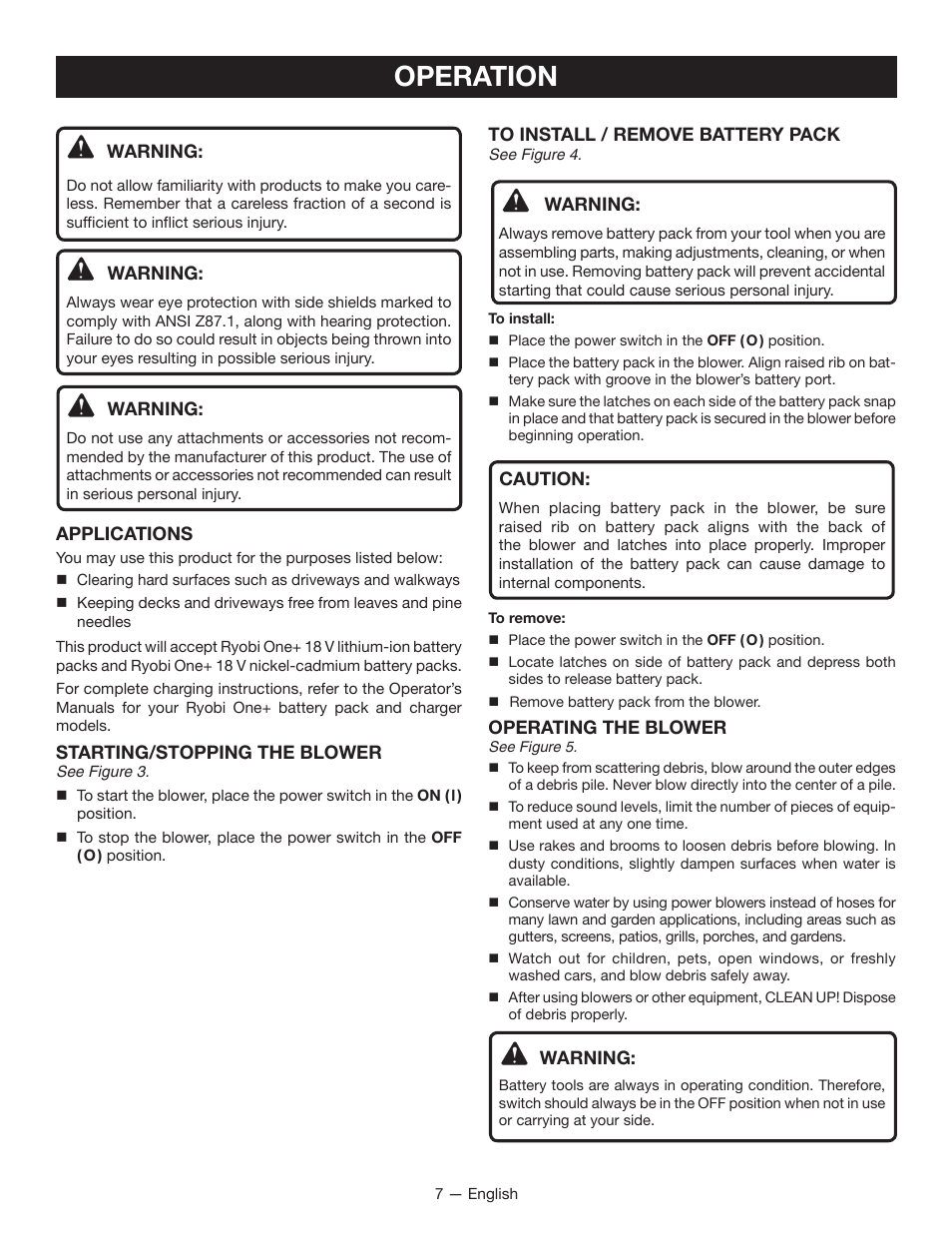 Operation | Ryobi P2105 User Manual | Page 9 / 26