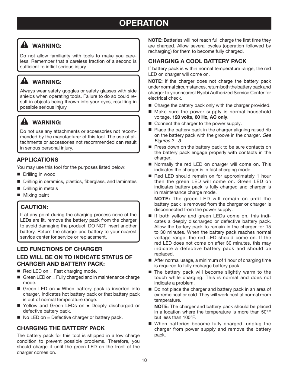 Operation | Ryobi P206 User Manual | Page 10 / 18