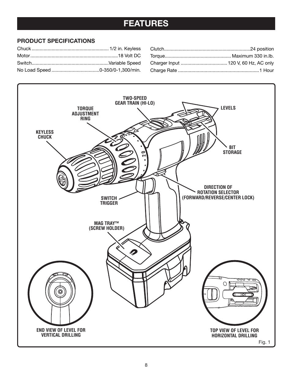 Features | Ryobi P206 User Manual | Page 8 / 18