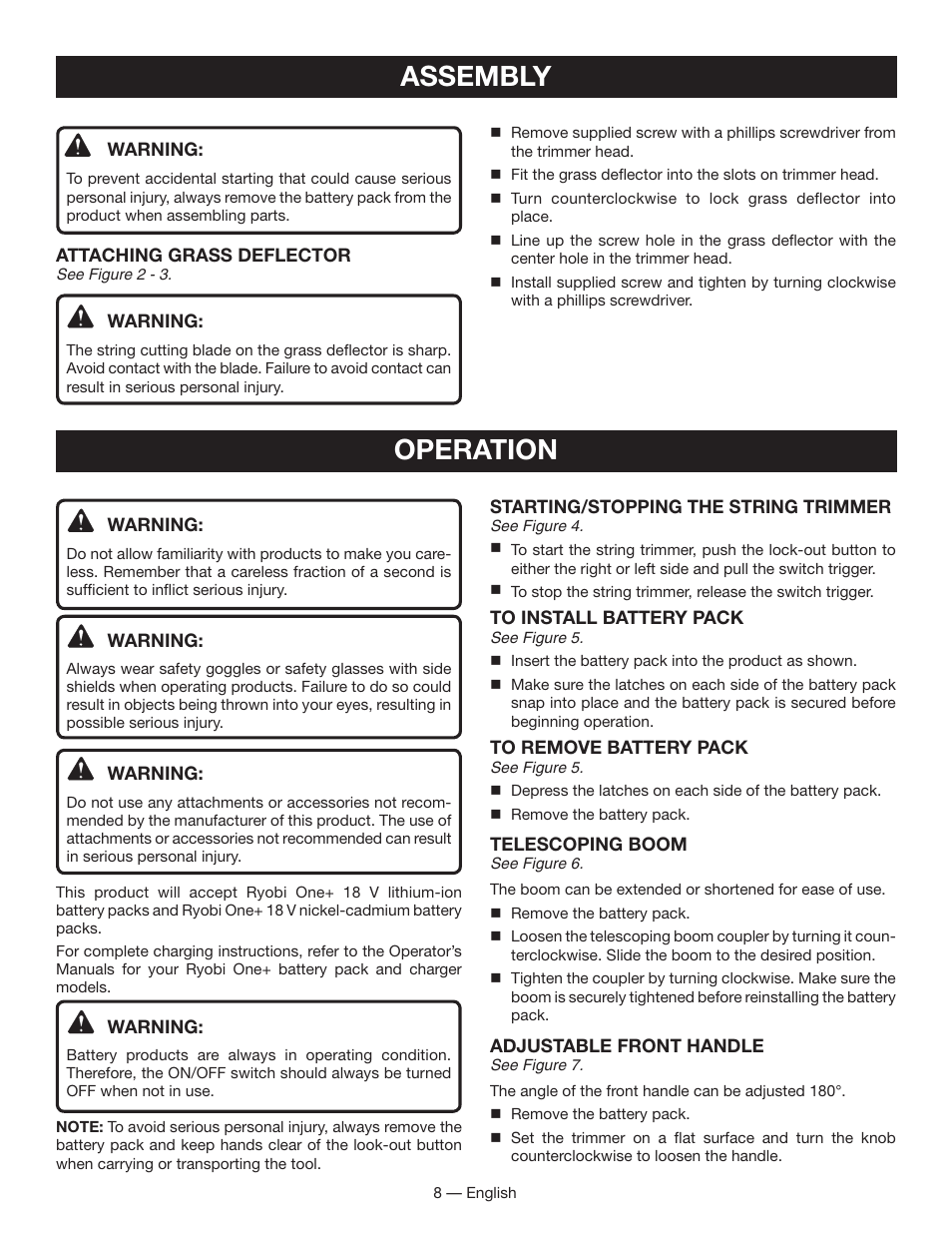 Assembly, Operation | Ryobi P2001 User Manual | Page 10 / 38