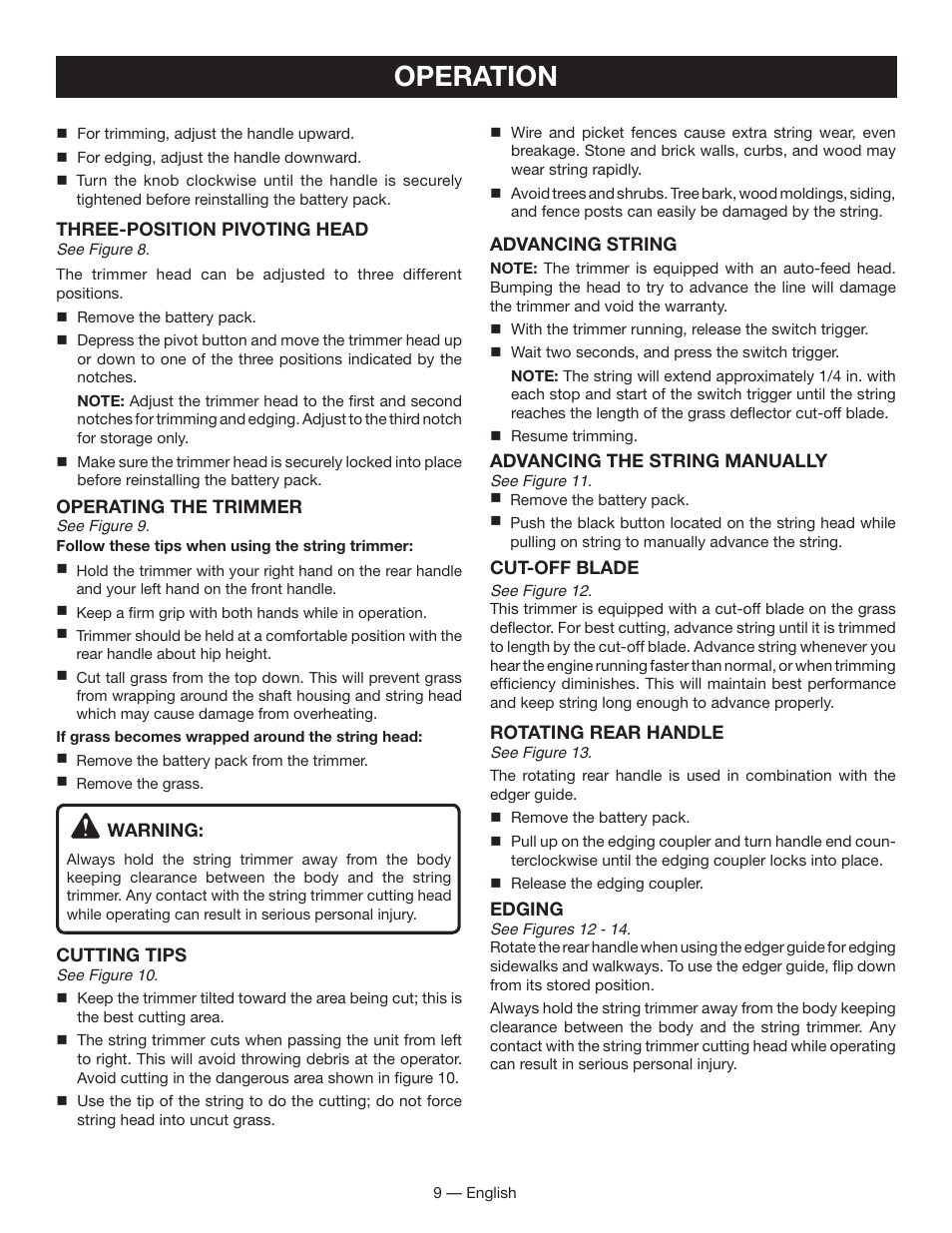 Operation | Ryobi P2001 User Manual | Page 11 / 38