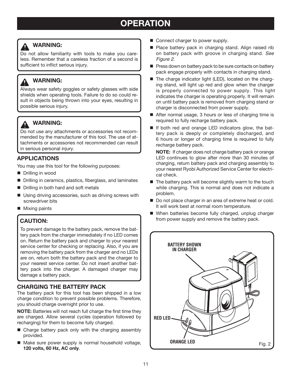 Operation | Ryobi HP496 User Manual | Page 11 / 20