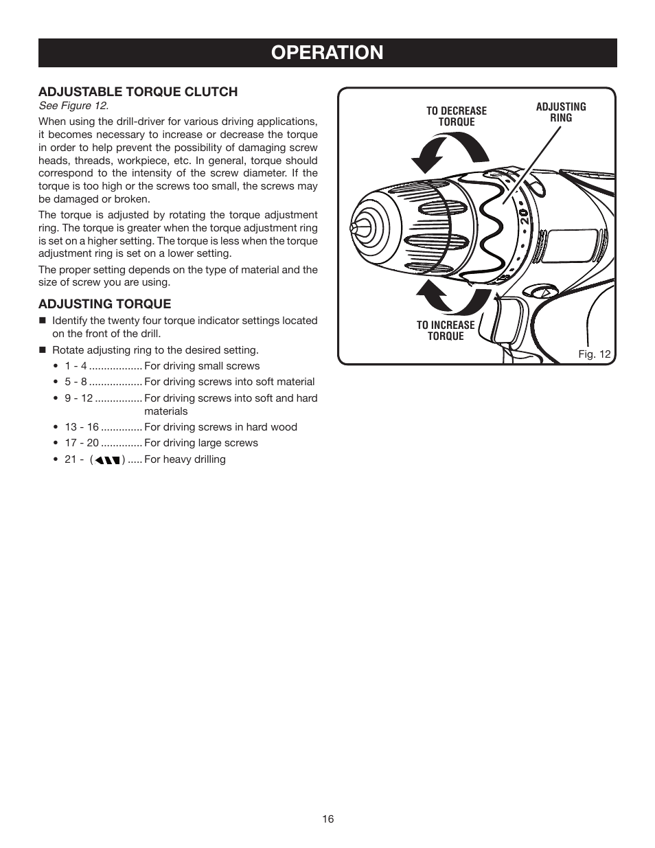 Operation | Ryobi HP496 User Manual | Page 16 / 20