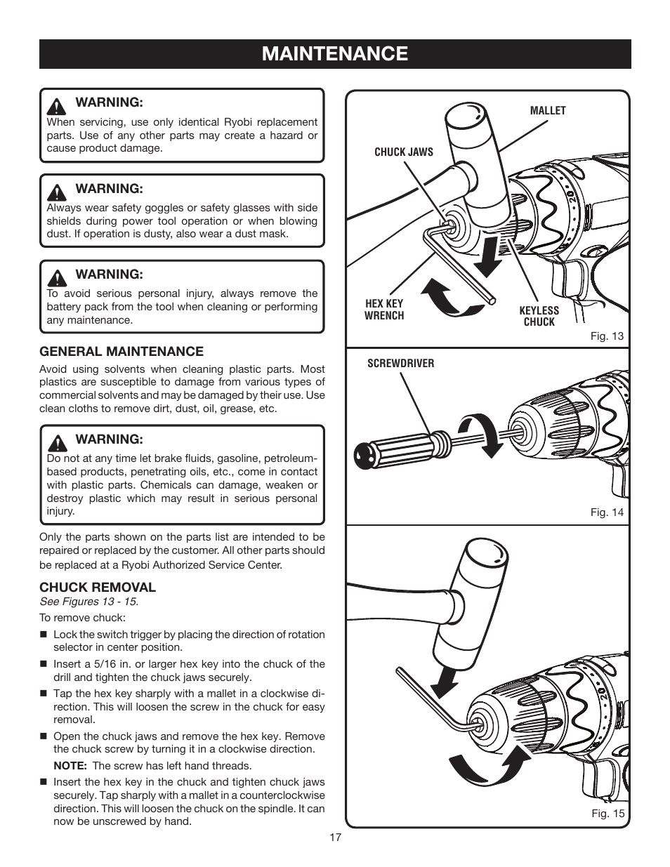 Maintenance | Ryobi HP496 User Manual | Page 17 / 20