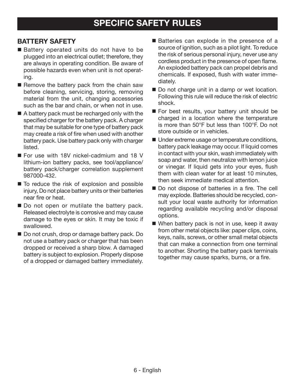 Specific safety rules | Ryobi P541 User Manual | Page 12 / 70