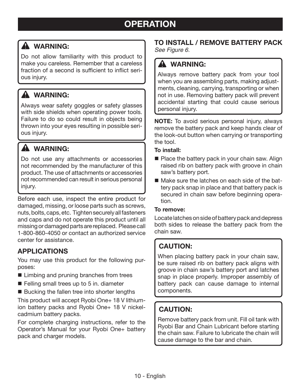 Operation | Ryobi P541 User Manual | Page 16 / 70