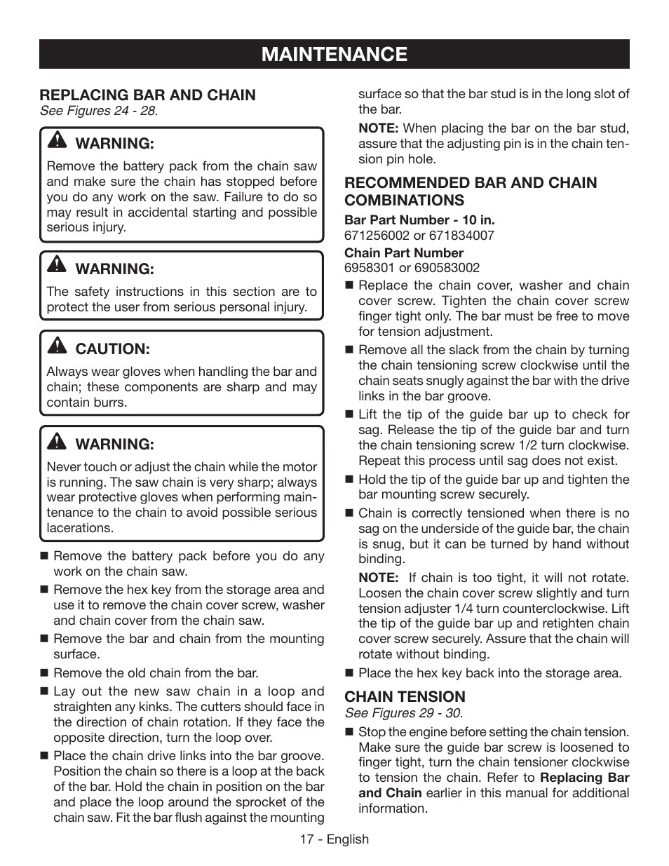 Maintenance | Ryobi P541 User Manual | Page 23 / 70