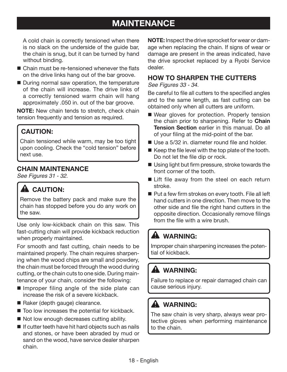 Maintenance | Ryobi P541 User Manual | Page 24 / 70