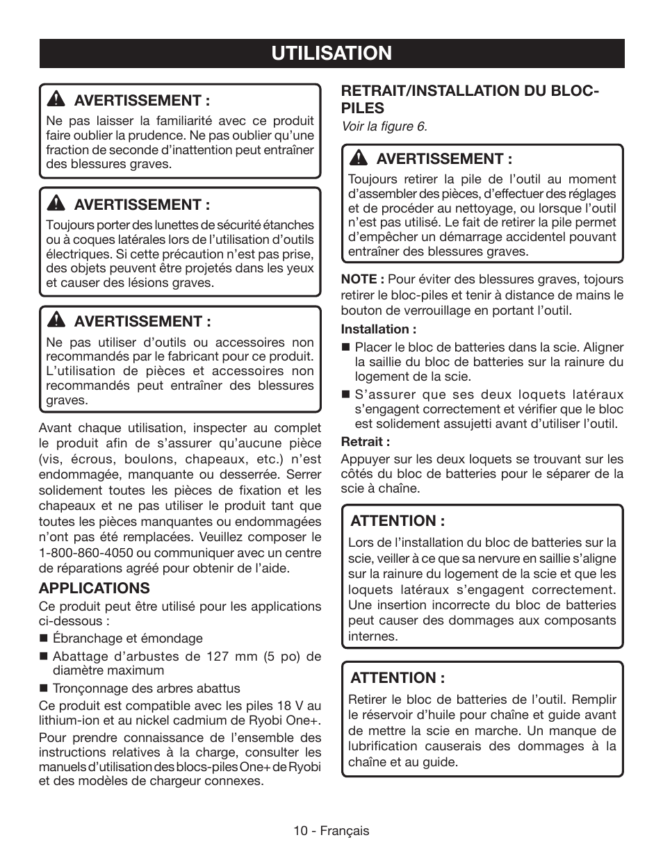 Utilisation | Ryobi P541 User Manual | Page 36 / 70