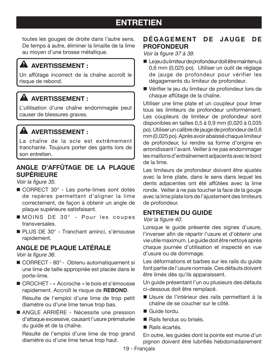 Entretien | Ryobi P541 User Manual | Page 45 / 70