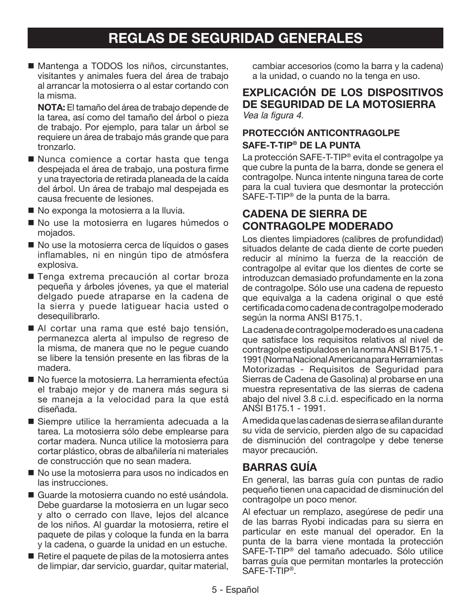 Reglas de seguridad generales | Ryobi P541 User Manual | Page 51 / 70