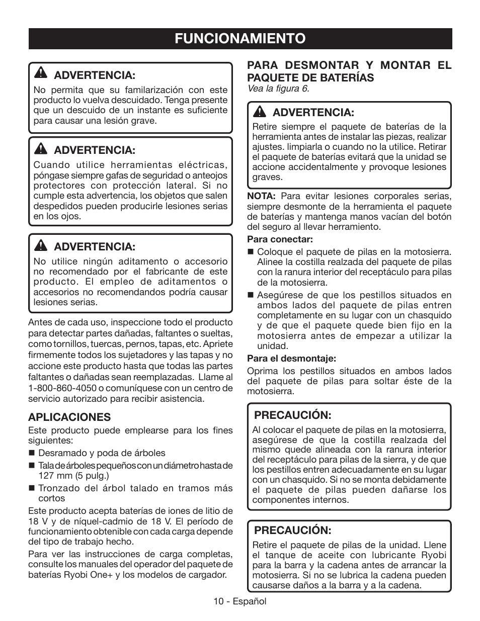 Funcionamiento | Ryobi P541 User Manual | Page 56 / 70