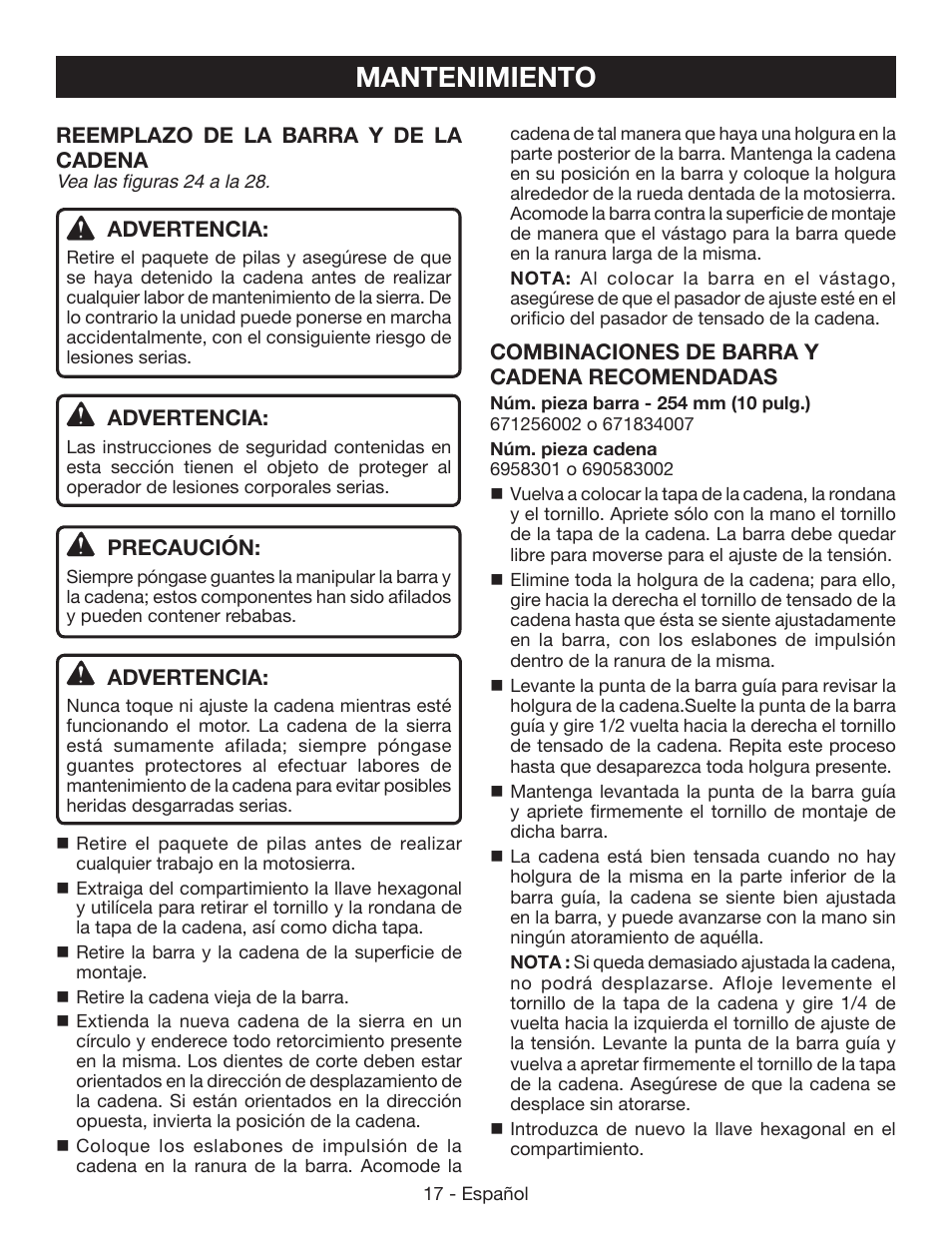 Mantenimiento | Ryobi P541 User Manual | Page 63 / 70