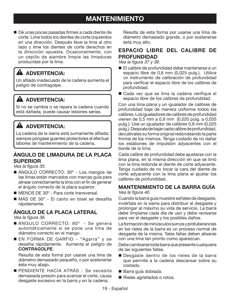 Mantenimiento | Ryobi P541 User Manual | Page 65 / 70