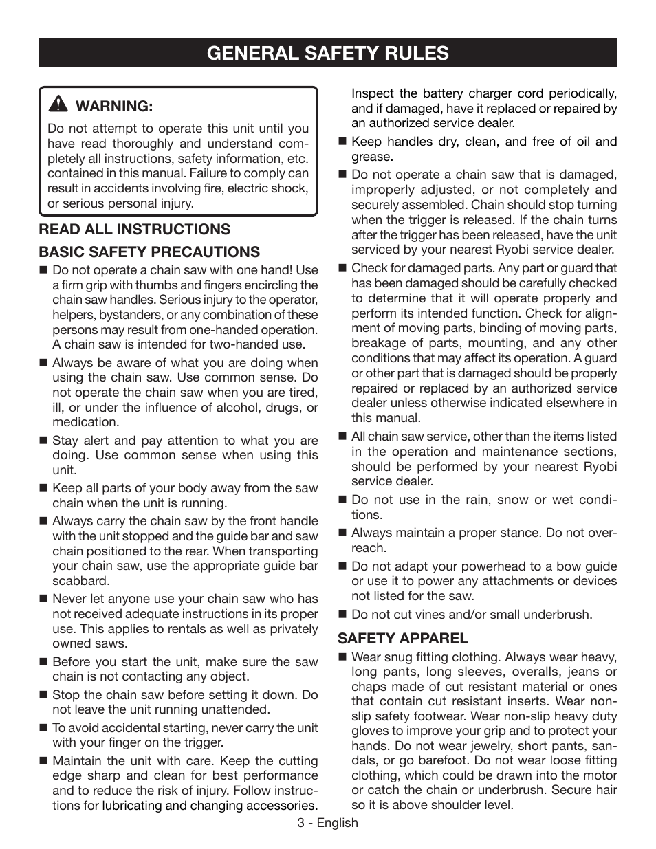 General safety rules | Ryobi P541 User Manual | Page 9 / 70