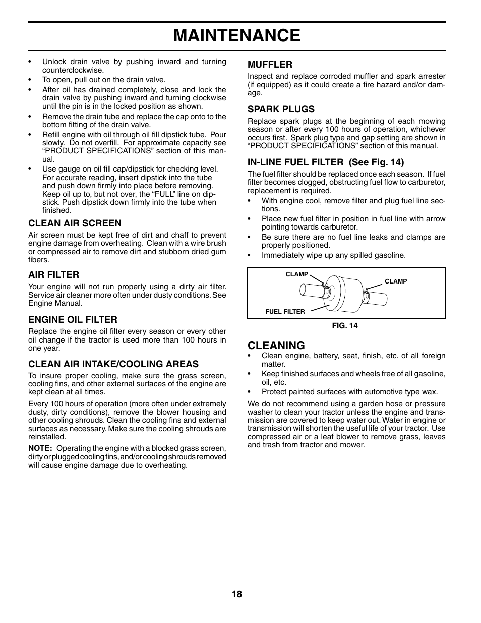 Maintenance, Cleaning | Ryobi 197788 User Manual | Page 18 / 30