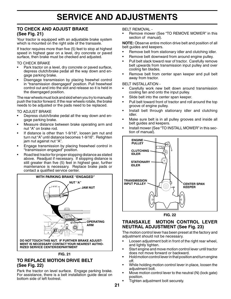 Service and adjustments | Ryobi 197788 User Manual | Page 21 / 30