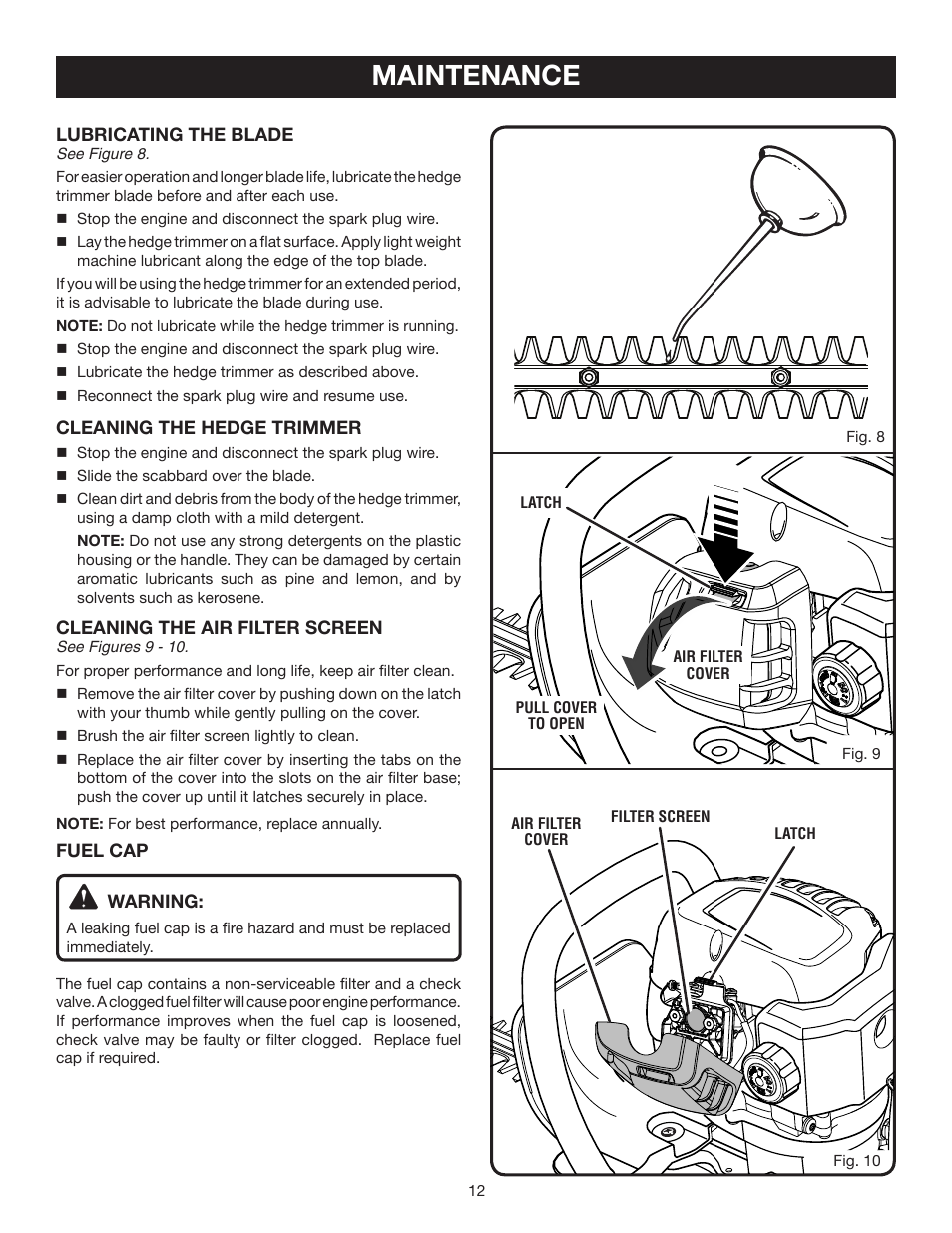 Maintenance | Ryobi RY39500 User Manual | Page 12 / 18