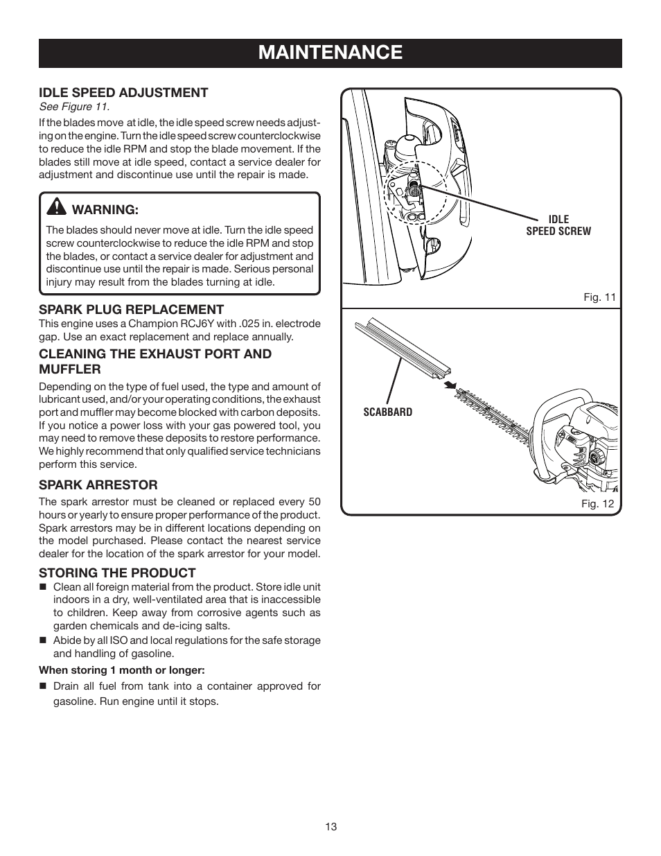 Maintenance | Ryobi RY39500 User Manual | Page 13 / 18