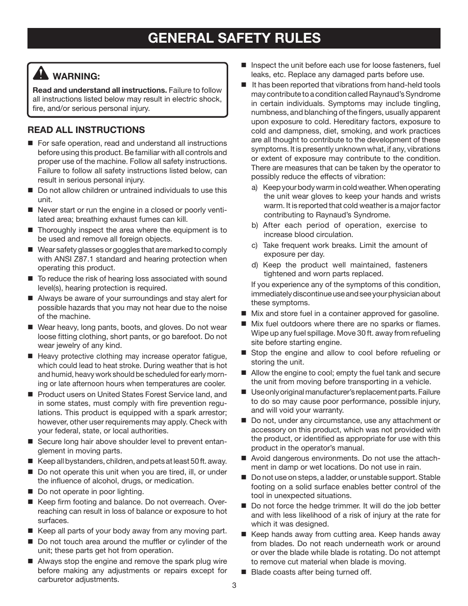 General safety rules | Ryobi RY39500 User Manual | Page 3 / 18