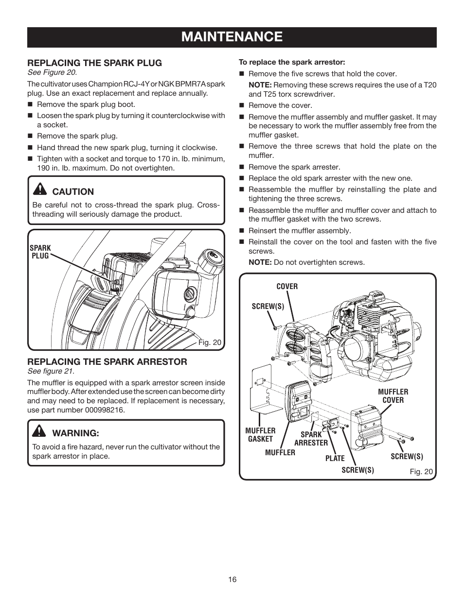 Maintenance | Ryobi RY60512 User Manual | Page 16 / 22