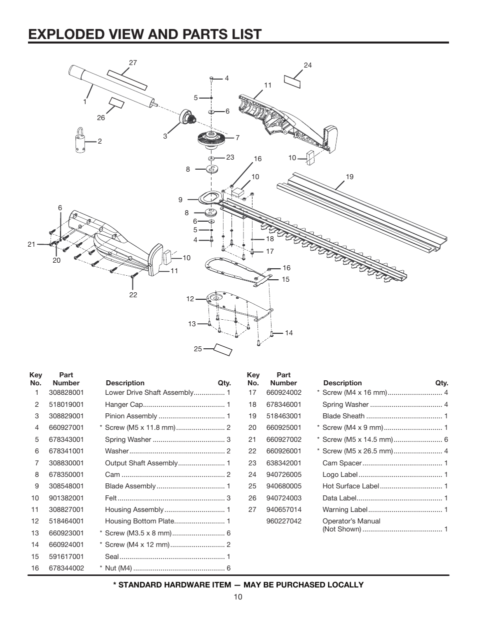 Exploded view and parts list | Ryobi Expand-it UT15703A User Manual | Page 10 / 12