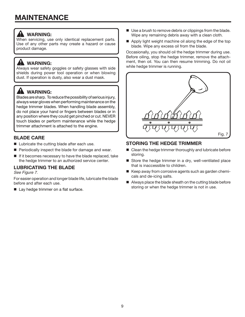 Maintenance | Ryobi Expand-it UT15703A User Manual | Page 9 / 12