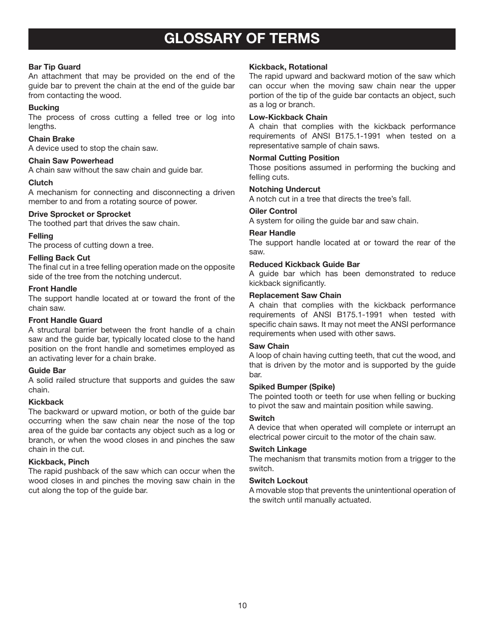 Glossary of terms | Ryobi RY43006 User Manual | Page 10 / 30