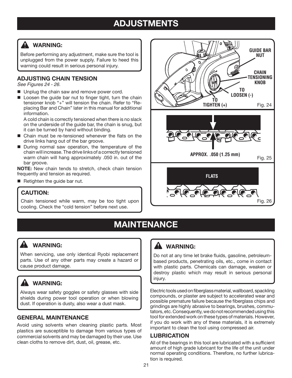 Adjustments, Maintenance | Ryobi RY43006 User Manual | Page 21 / 30