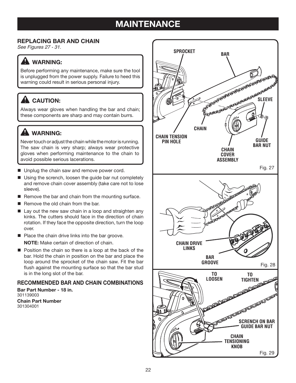 Maintenance | Ryobi RY43006 User Manual | Page 22 / 30