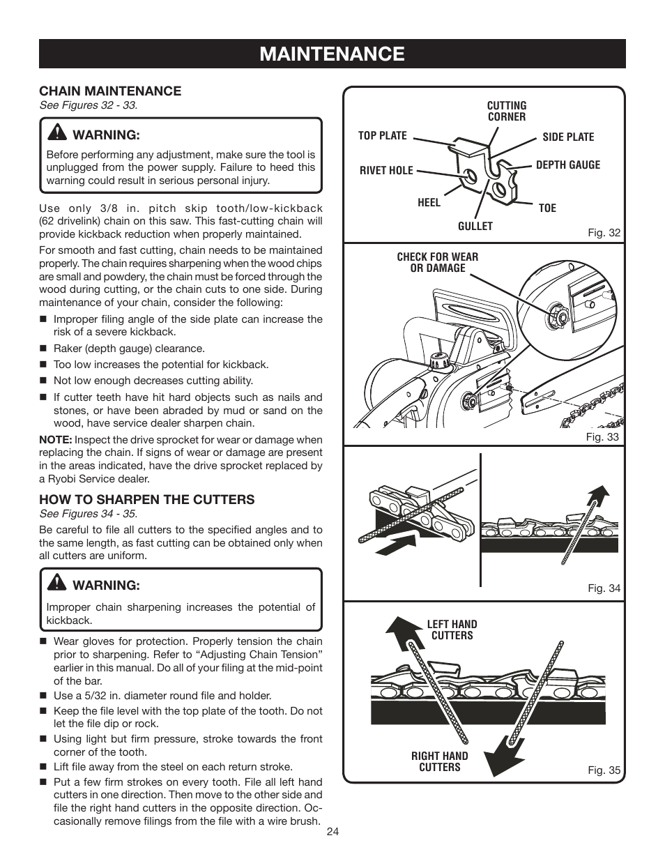 Maintenance | Ryobi RY43006 User Manual | Page 24 / 30