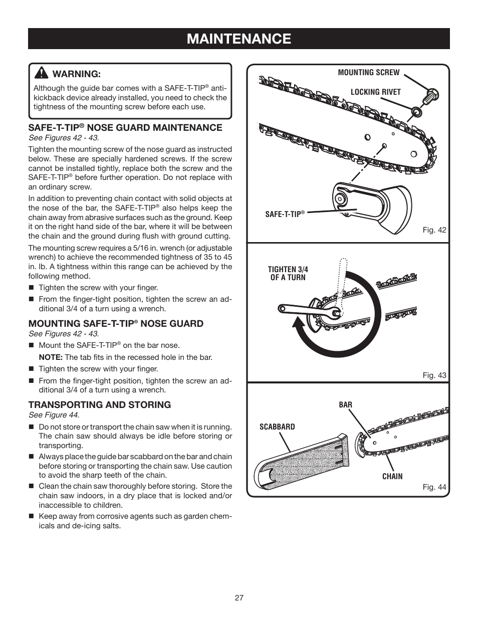 Maintenance | Ryobi RY43006 User Manual | Page 27 / 30