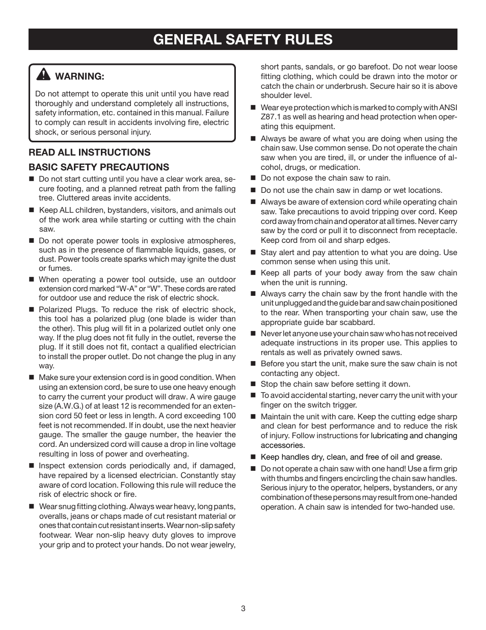 General safety rules | Ryobi RY43006 User Manual | Page 3 / 30