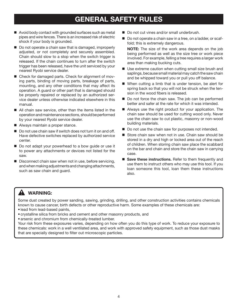 General safety rules | Ryobi RY43006 User Manual | Page 4 / 30