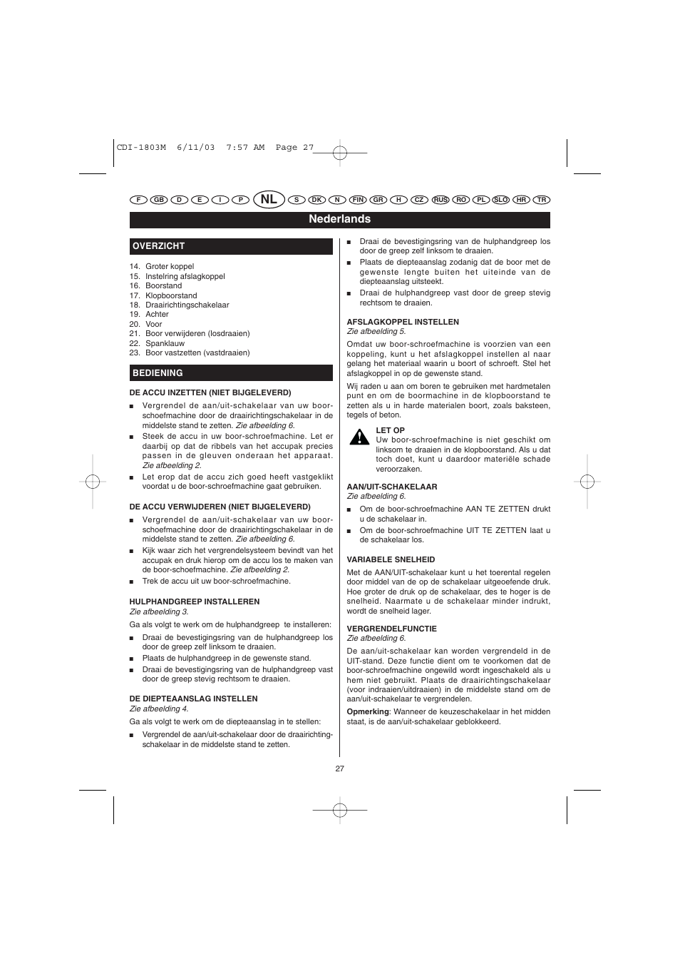 Nederlands | Ryobi CDI-1803M User Manual | Page 15 / 50